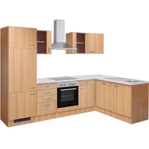 Rohová kuchyňa Flex-Well Classic Nano 280 cm, imitácia buka, s elektrospotrebičmi a drezom.