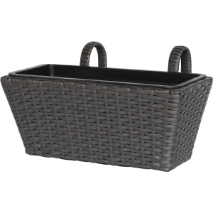 Antracitovo-čierny polyratanový kvetináč na balkón 40x28x22 cm s vyberateľnou plastovou vložkou.
