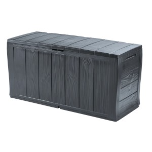 Sivý univerzálny box s dizajnom dreva pre záhradu alebo terasu.