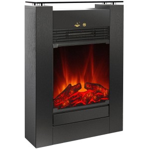 EL Fuego Tessin čierny elektrický krb s kúrením a stmievateľnými plameňmi.