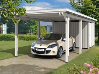 Skan Holz Prístrešok na auto Emsland ALU s odkl. priest. biely, 354 x 846 cm