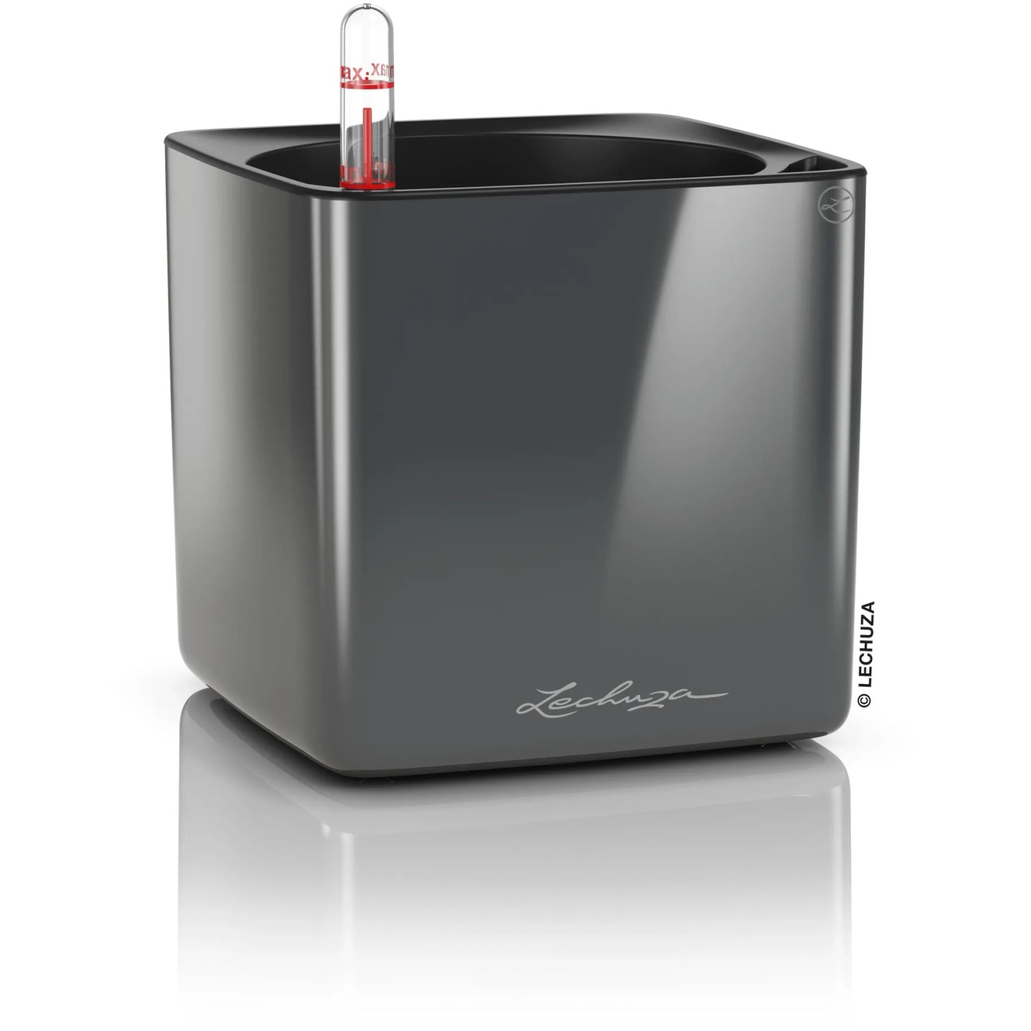 E-shop Lechuza Kvetináč Cube Glossy 14 antracitový, 135 x 140 x 140 mm
