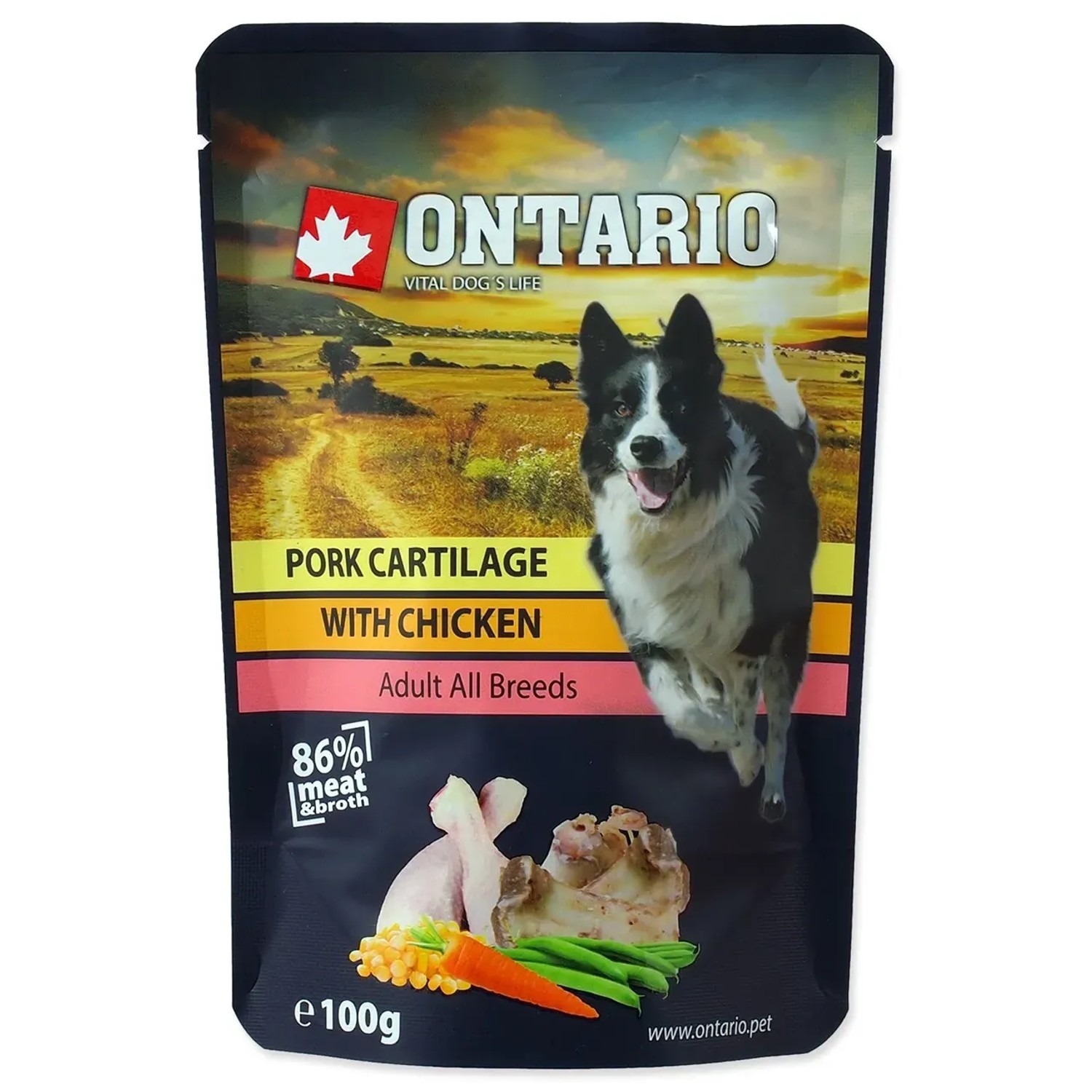 E-shop ONTARIO Kapsička pre psov Adult s kuracím a bravčovou chrupavkou vo vývare 100 g