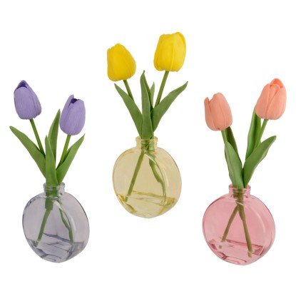 Kaemingk Umelá rastlina vo váze tulipány rôznej farby 9 x 3,5 x 25 cm, 1 ks
