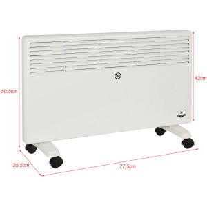 El Fuego Mobilný konvektorový ohrievač 2000 W, biely elektrický ohrievač s kolieskami a termostatom.