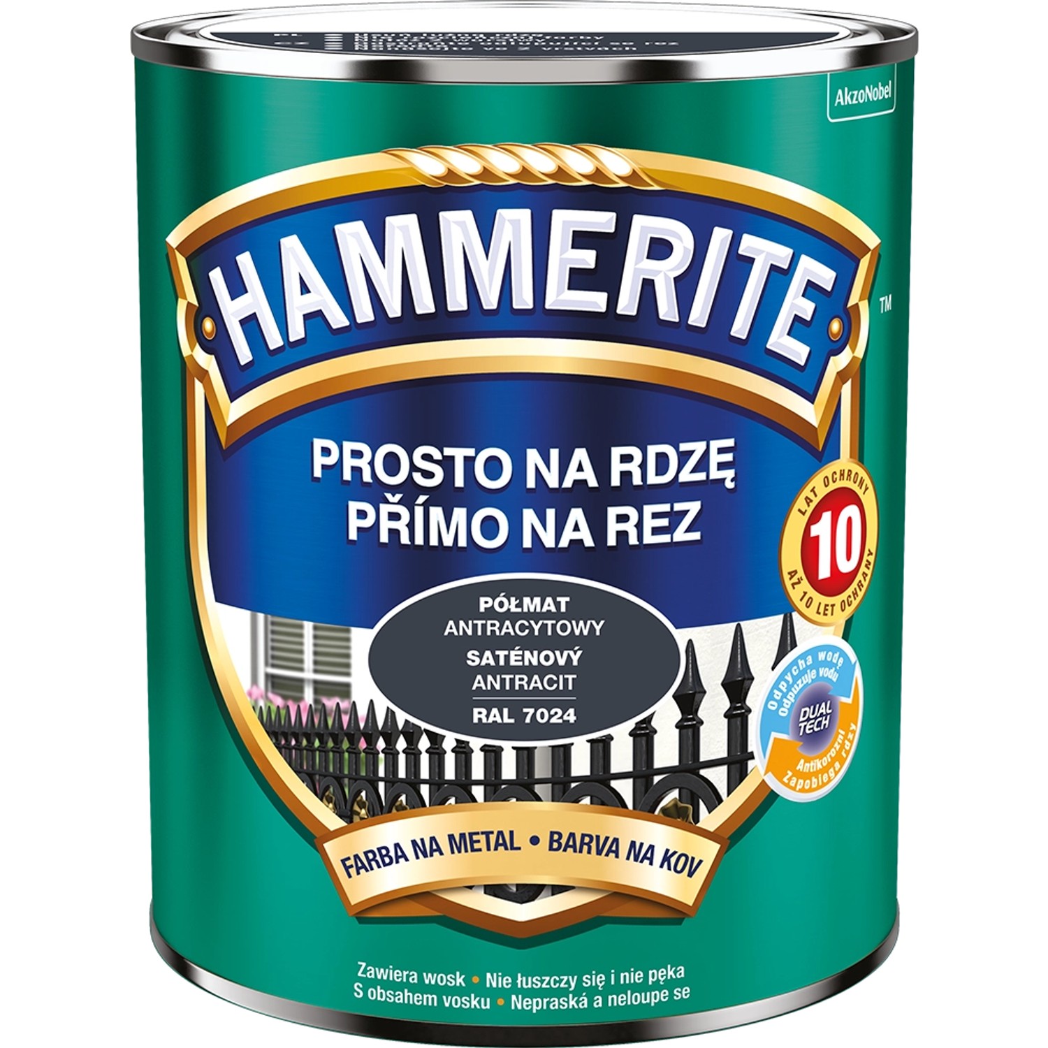 E-shop Hammerite Priamo na hrdzu farba na železné kovy saténová antracitová 0,7 l