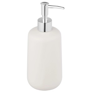 Biely keramický dávkovač mydla Allstar Olinda, objem 500 ml, so striebornou pumpičkou.