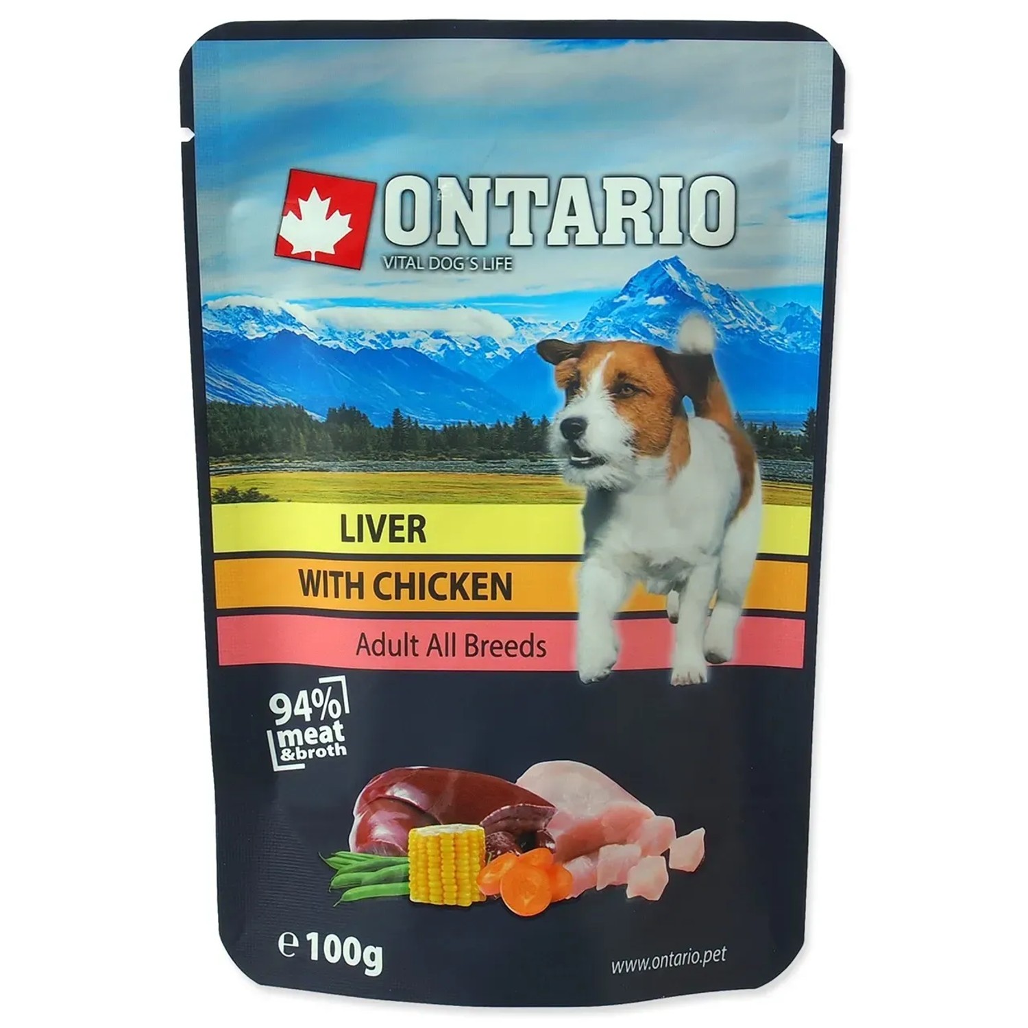 E-shop ONTARIO Kapsička pre psov Adult s kuracím mäsom a pečeňou vo vývare 100 g