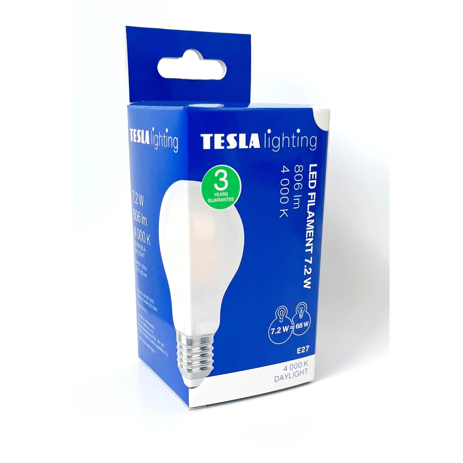 E-shop TESLA LED žiarovka Filament Bulb Milky A60, E27, 7,2 W, 230V, 806lm, 4000K, 360°