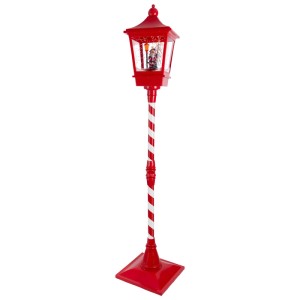 Veľký červený LED lampáš s červeno-bielym pruhovaným stĺpom, funkciou sneženia a figúrkou Santa Clausa. Vianočná dekorácia 185 cm.