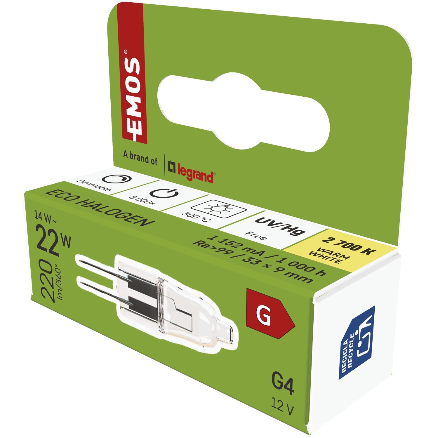 E-shop EMOS Halogénová žiarovka JC 14W G4 2700K 220lm