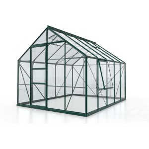 Skleník Vitavia Meridian 8300 Smaragd, 8,3 m², s hliníkovým rámom a bezpečnostným sklom.