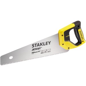 Ručná píla Stanley Jetcut so žlto-čiernou rukoväťou, 380 mm pílový list na hrubé rezy do dreva.