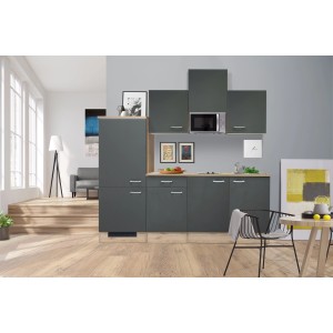 Flex-Well Morena Kuchynská linka, 210 cm, Basalt Grey/San Remo Oak: Kompaktná vstavaná kuchyňa so spotrebičmi a dostatkom úložného priestoru.