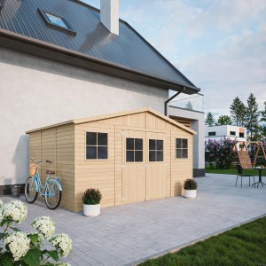 Drevený záhradný domček Timbela M331, 11,91 m² s oknami, prírodné prevedenie.