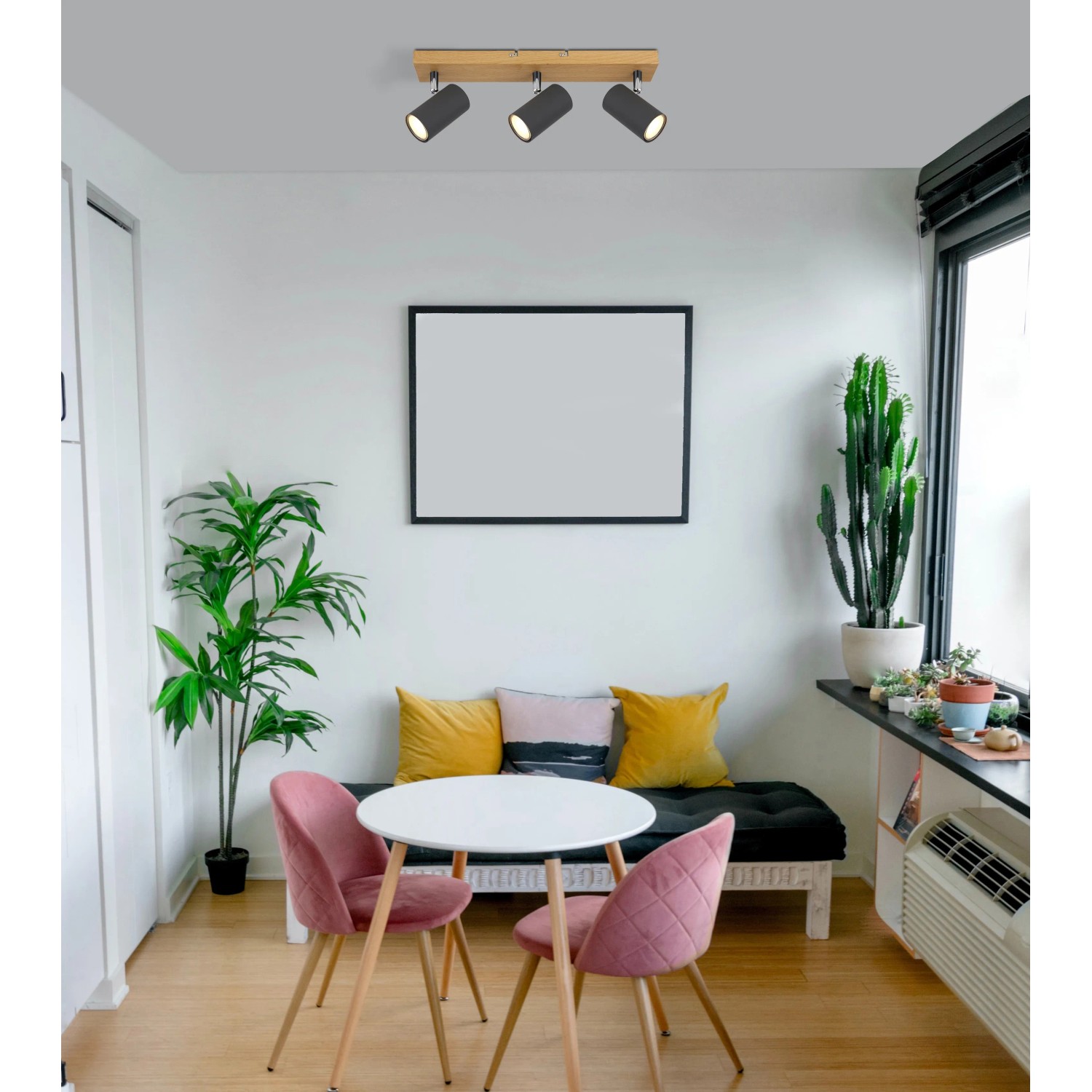 E-shop GLOBO 3bodové svietidlo ROBBY čierna/grafitová/drevo GU10 35W 410 x 60 x 120 mm