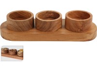 Koopman Súprava 3 misiek s podnosom z agátového dreva, 28 x 10 x 6 cm