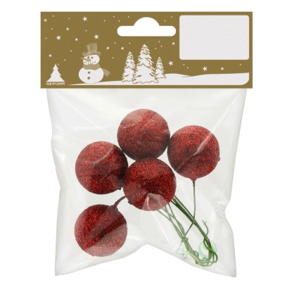 Polystyrénové guličky na drôtu, červené, pr. 3 cm, 5 ks