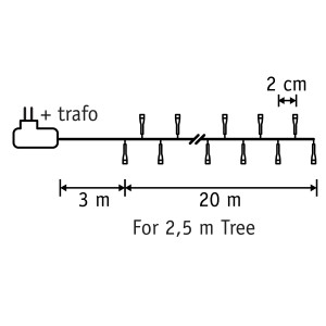 Schéma: Luca Lighting svetelná reťaz, 1 000 LED teplá biela, dĺžka 20 m, pre strom 2,5 m.