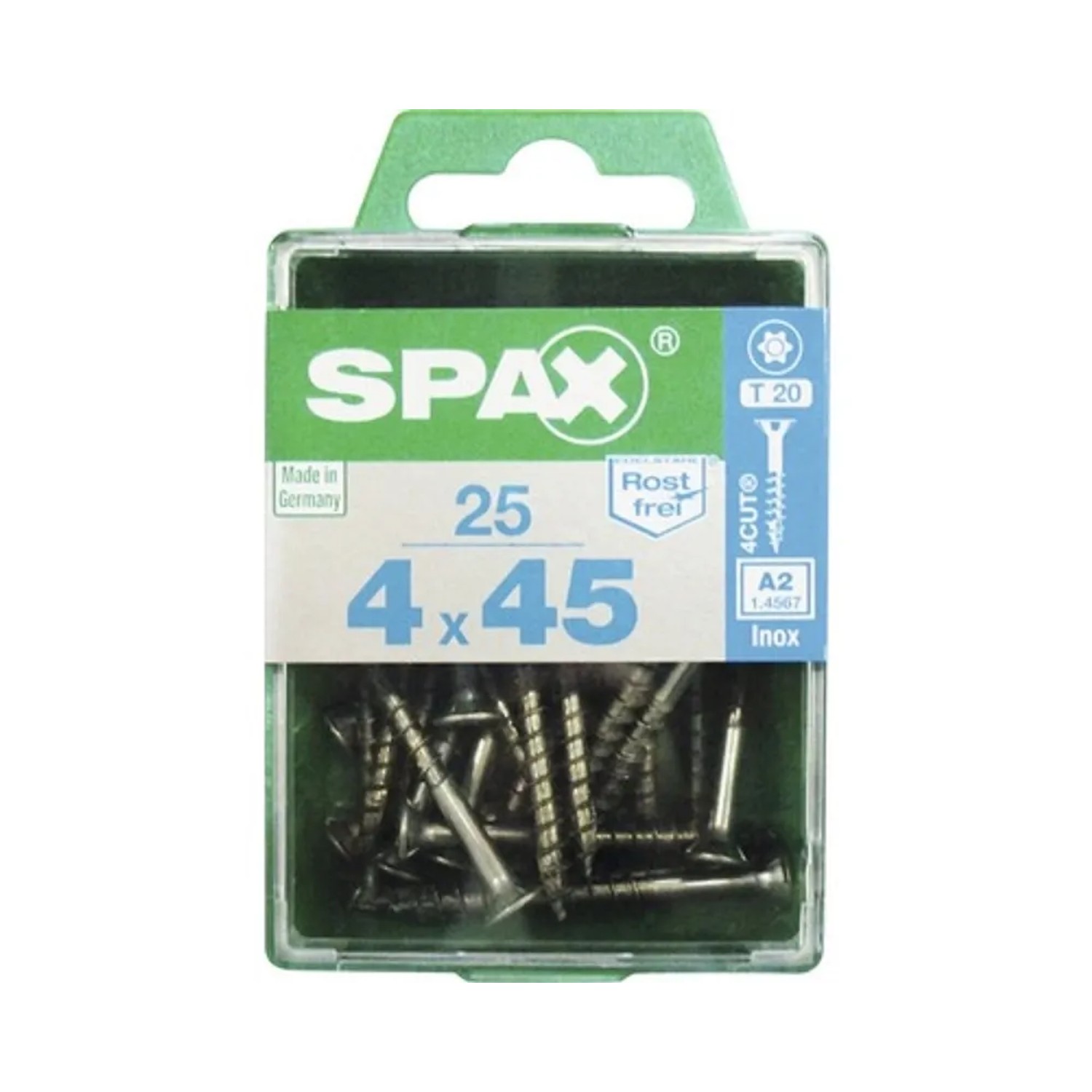 E-shop Spax Uni skrutka zápust.hlava T-Star+ T20 čiast.závit oceľ A2 4 x 45 mm 25 ks