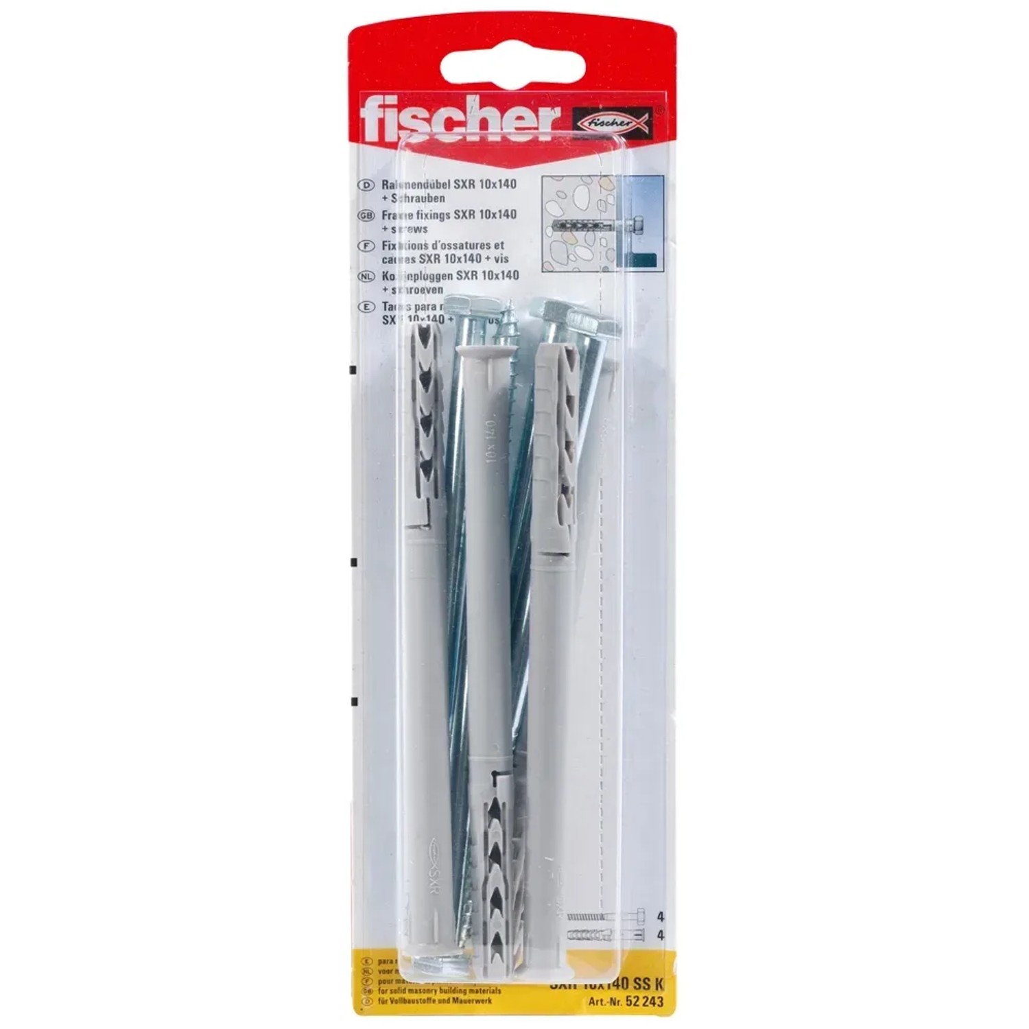 E-shop Fischer Rámová hmoždinka SXR 10 x 140 SS K NV so skrutkami, 4 ks