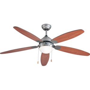 Stropný ventilátor VLC, Ø 132 cm, nerez/hnedá, s lampou a 5 lopatkami.