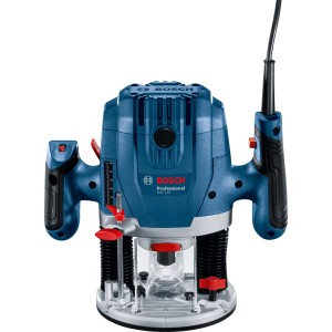 Modrá horná fréza Bosch na hobľovanie a frézovanie.