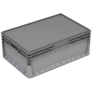 Sivý box Eurobox-System (22x40x60cm) s vekom. Úložný box pre modulárne usporiadanie.