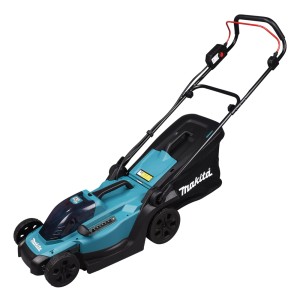Akumulátorová kosačka na trávu Makita DLM330Z, 18 V, modro-čierna s košom.