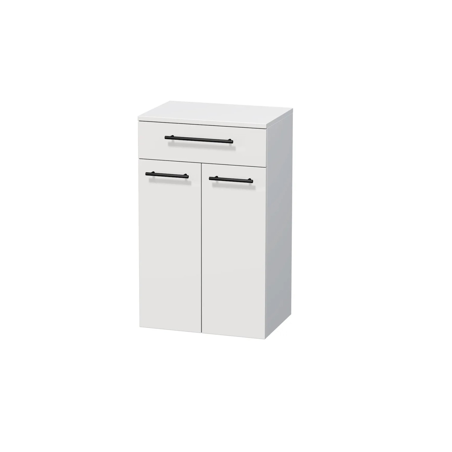 E-shop INTEDOOR Nízka skriňa BEE, úchyt čierny, 1 zásuvka, 2 dvere, š. 50cm, biela lesk