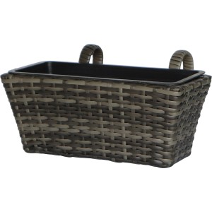 Antracitovo-sivý polyratanový kvetináč 40x28x22 cm s vyberateľnou plastovou vložkou.