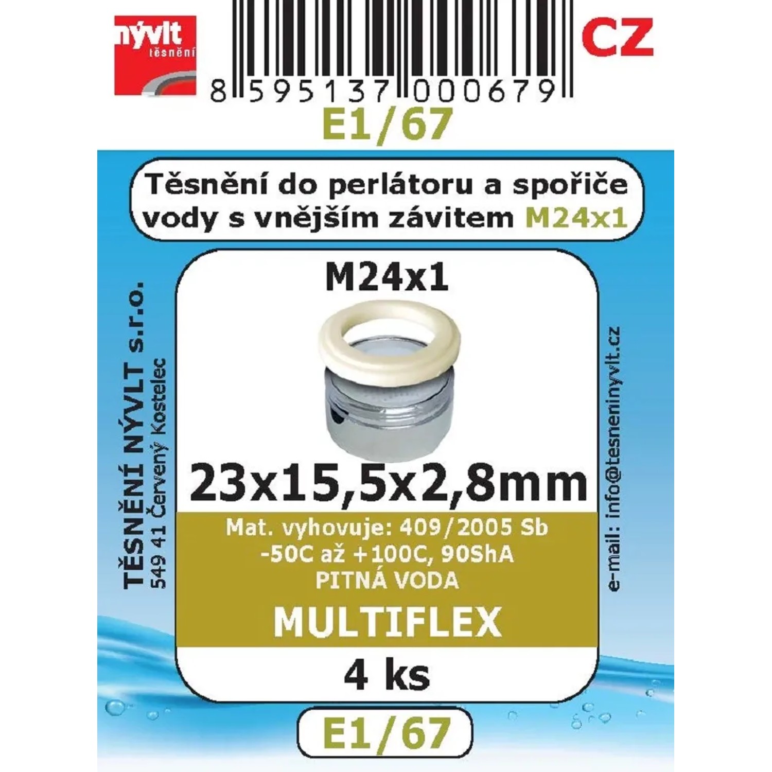 E-shop Súprava tesnení do perlátoru E1/67 s vonkajším závitom M24x1, multiplex, 4 ks