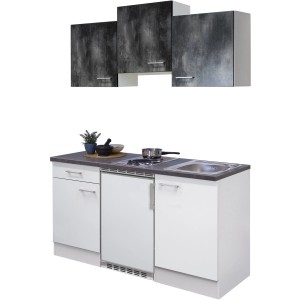 Flex-Well Lucca Single Kuchynka, 150 cm, biela/Caledonia s chladničkou, varnou doskou a drezom.