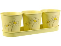 Súprava zinkového kvetináča na bylinky, kvetinová potlač, žltá, 4-dielna