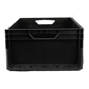 Čierny úložný box Eurobox-System s plnou stenou, 22x40x60 cm, pre modulárne usporiadanie.