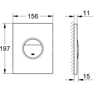 Technický nákres ovládacieho tlačidla WC Grohe QuickFix Sail Chrom s rozmermi.