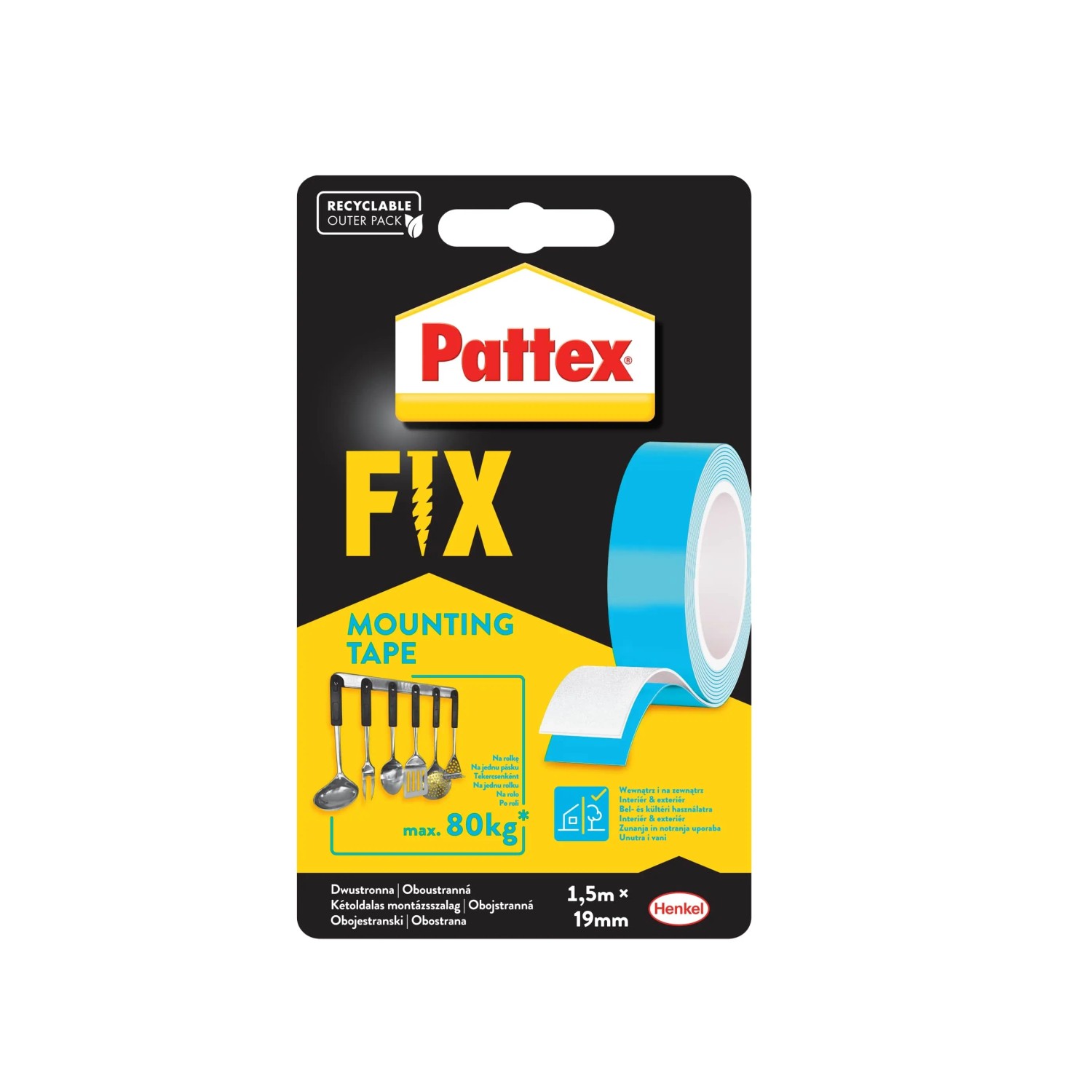 E-shop Pattex Obojstranná montážna lepiaca páska FIX 80 KG, 19 mm x 1,5 m