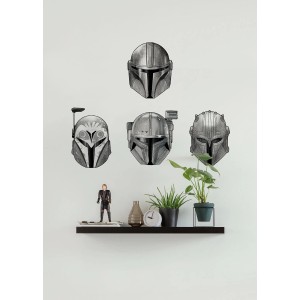 Komar Deco-Sticker: Star Wars Mandalorian prilby v šedej farbe ako dekorácia na stenu.