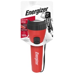 Červené ručné pracovné svetlo Energizer s pútkom, ideálne do dielne a na stavbu.