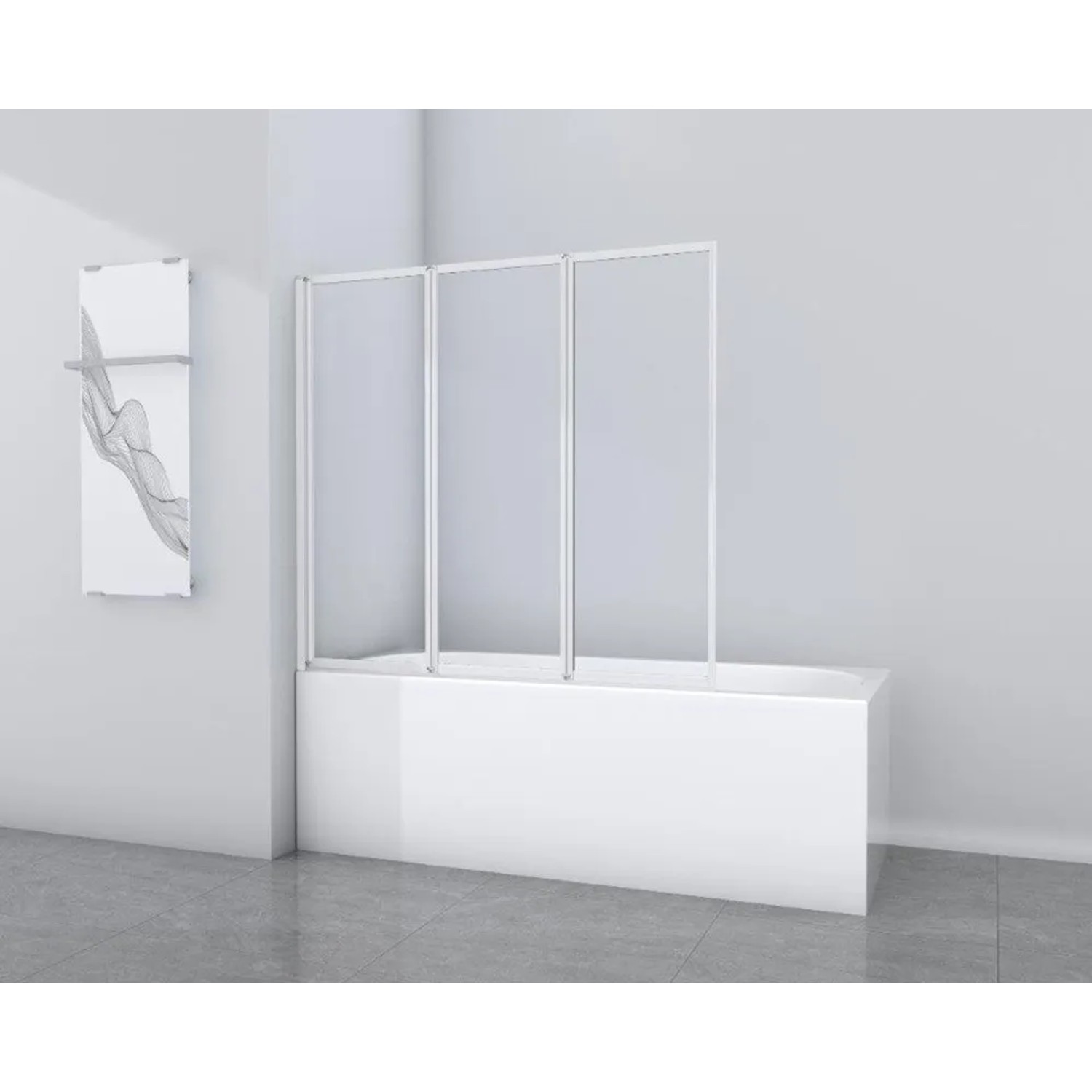 E-shop Aurlane Skladacia vaňová zástena White Star 130 cm x 120 cm biela 3-krídlová