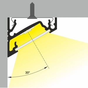 Ilustrácia LED profilu s uhlom vyžarovania 30 stupňov pre LED pásy.