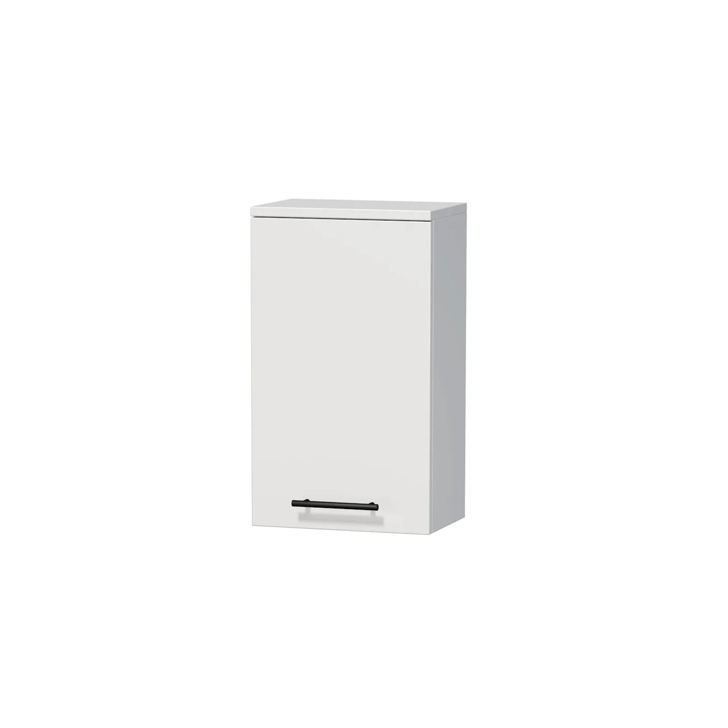 E-shop INTEDOOR Horná závesná skriňa BEE pravá, úchyt čierny, š. 35 cm, biela lesk