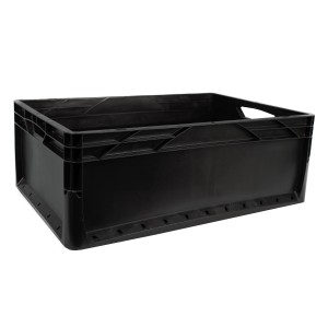 Čierny box Eurobox-System (40x60x22cm) s plnou stenou, vhodný na skladovanie.