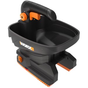 Akumulátorový ručný rozmetávač Worx WG869E.9 na osivo, hnojivo a soľ (bez batérie/nabíjačky).