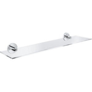 Sklenená polica Grohe Essentials, šírka 53 cm, chrómovaný držiak, pre kúpeľňové doplnky a nástenné police.