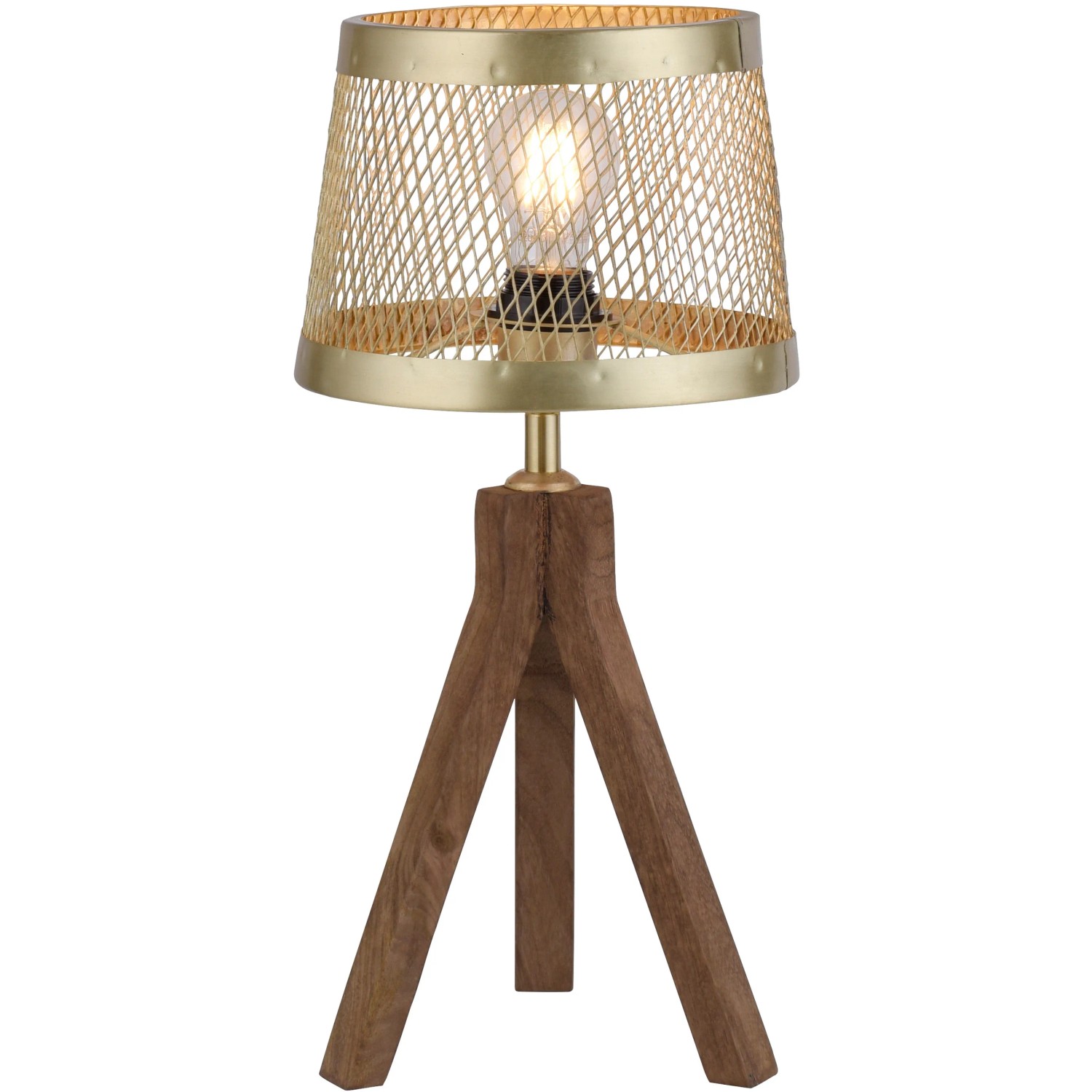 Just Light. Stolná lampa Frederic, 1xE27, matná mosadz/drevo, pr. 22 x 44 cm