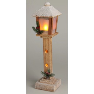 Dekoratívna LED lampa v prírodnom vzhľade so snehovou úpravou, výška 52 cm, pre atmosférickú vianočnú dekoráciu.