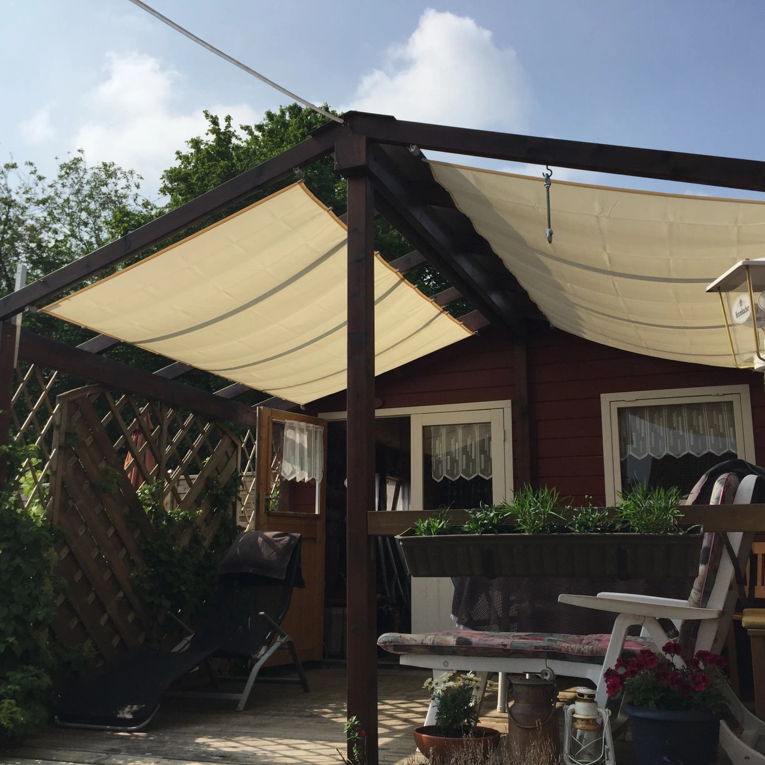 E-shop Peddy Shield Súprava tieniacej plachty na balkón, slonovinová, 270 x 140 cm