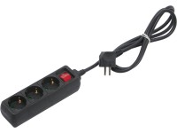 Zásuvková lišta 3 zásuvky s vypínačom čierna 1,4 m Zásuvková lišta 3 zásuvky s vypínačom čierna 1,4 m