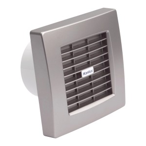 Sivý ventilátor t.b.t. s vetracou mriežkou a logom Kanlux.